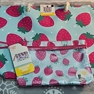 Strawberry Print Tote and Pouch Set
